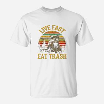 Live Fast Eat Trash Funny Raccoon Camping Vintage T-Shirt | Crazezy