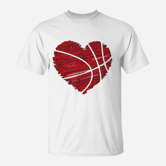 Love Valentines Day Basketball Art Scribble Heart T-Shirt | Crazezy AU