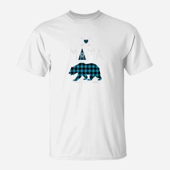 Mama Bear Buffalo Plaid Blue Family Christmas Camping T-Shirt | Crazezy