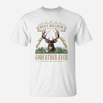 Mens Fathers Day Best Buckin' Godfather Ever Deer Hunting Bucking T-Shirt | Crazezy