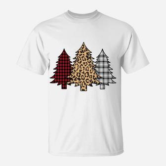 Merry Christmas Trees Leopard Buffalo Plaid Holiday Xmas Sweatshirt T-Shirt | Crazezy