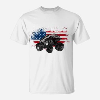 Monster Truck American Flag USA Patriotic T-Shirt | Crazezy