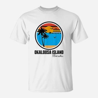 Okaloosa Island Florida Sunset Ocean Palm Tree Fishing Pier T-Shirt | Crazezy