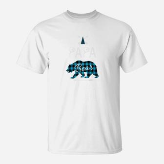 Papa Bear Buffalo Plaid Blue Family Christmas Camping T-Shirt | Crazezy DE