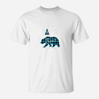 Papa Bear Shirt Buffalo Plaid Blue Family Xmas Camping T-Shirt | Crazezy UK