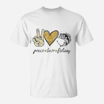 Peace Love Fishing Cute Fisher Gifts T-Shirt | Crazezy AU