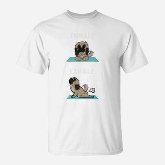 Pekingese Yoga Inhale Exhale Funny Dog Gift T-Shirt | Crazezy AU