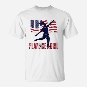 Play Like Girl Usa Flag Football Team T-Shirt | Crazezy
