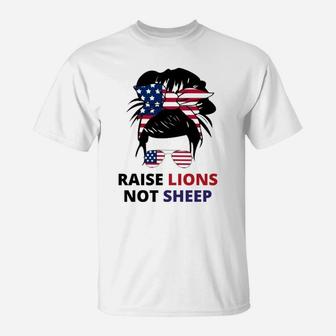 Raise Lions Not Sheep American Flag Sunglasses Messy Bun Sweatshirt T-Shirt | Crazezy CA