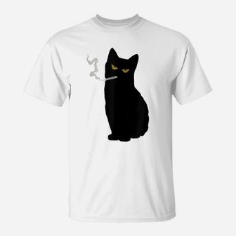 Rebel Smoking Bad Black Cat Funny Black Cat Gift T-Shirt | Crazezy