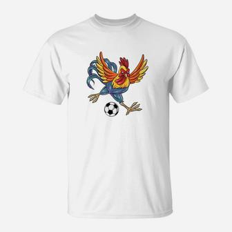 Retro Graphic Cute Art Chicken Playing Football T-Shirt | Crazezy