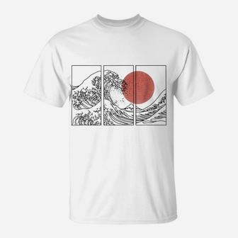 Retro Japanese Japan Flag Great Wave Outline Graphic T Shirt T-Shirt | Crazezy