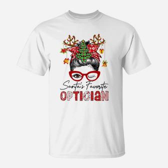 Santa's Favorite Optician Christmas Funny Messy Bun Xmas T-Shirt | Crazezy AU