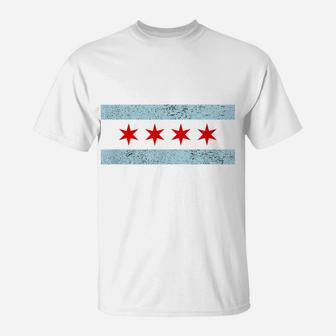 Sweet Vintage Retro Chicago Flag Red Six Pointed Stars T-Shirt | Crazezy