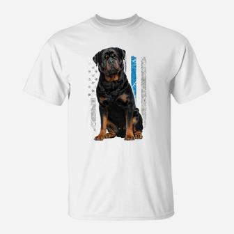 Thin Blue Line American Flag Rottweiler Police Dog Sweatshirt T-Shirt | Crazezy