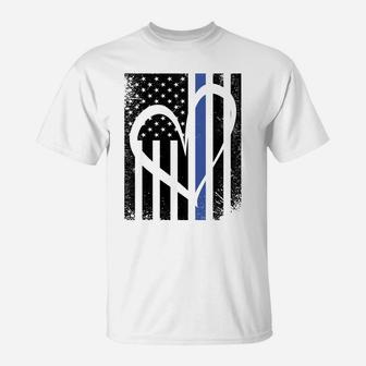 Thin Blue Line Family Heart Love Flag Sweatshirt T-Shirt | Crazezy