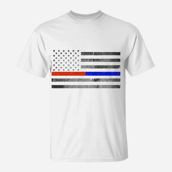 Thin Red Blue Line Flag Firefighter Police Sweatshirt T-Shirt | Crazezy