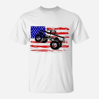 US Flag Monster Truck Tshirt American Trucks Cars Lover Tee T-Shirt | Crazezy
