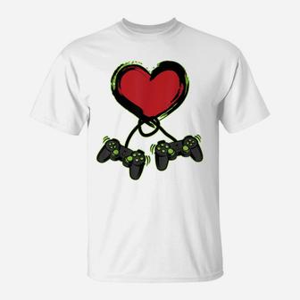 Video Gamer Heart Controller Valentine's Day Shirt Kids Boys T-Shirt | Crazezy