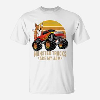 Vintage Monster Truck Corgi Dog Retro Sunset Boys Kids Gift T-Shirt | Crazezy