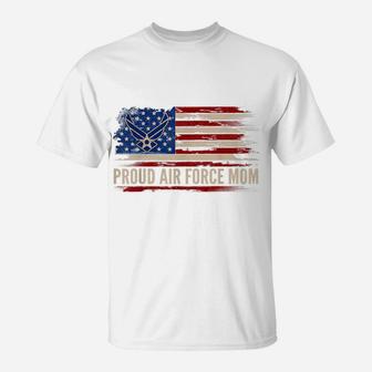 Vintage Proud Air Force Mom American Flag Veteran Gift T-Shirt | Crazezy