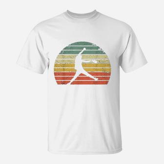 Vintage Softball Girl Pitching Silhouette Retro Sunset T-Shirt | Crazezy AU