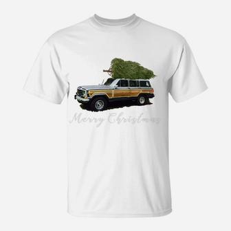 Vintage Surf Wagon SUV Merry Christmas Tree On A Truck T-Shirt | Crazezy
