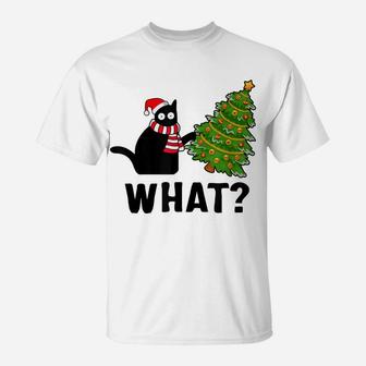 What Christmas Tree Funny Black Cat T-Shirt | Crazezy