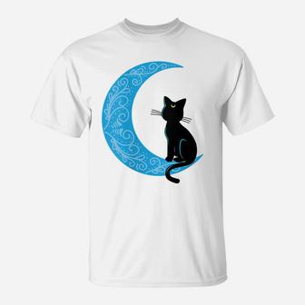 Womens Black Cat Crescent Moon Sailor Mom T-Shirt | Crazezy