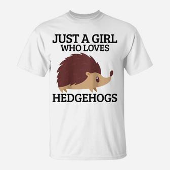 Womens Just A Girl Who Loves Hedgehogs Hedgehog Mom Funny Cute Gift Raglan Baseball Tee T-Shirt | Crazezy UK