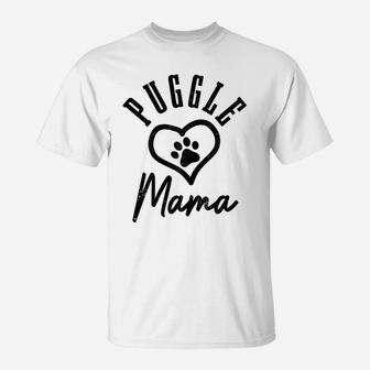Womens Puggle Mama Heart Dog Paw Puggle Mom T-Shirt | Crazezy