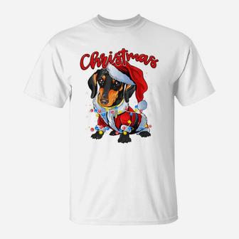 Xmas Lights Dachshund Dog Christmas Pajama Idea T-Shirt | Crazezy