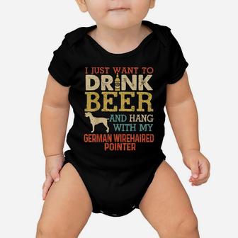 German Wirehaired Pointer Dad Drink Beer Hang With Dog Funny Baby Onesie | Crazezy