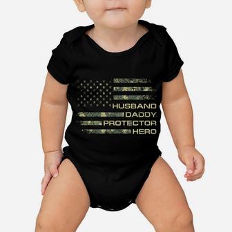Husband Daddy Protector Hero Shirt Fathers Day Flag Gift Tee Sweatshirt Baby Onesie | Crazezy
