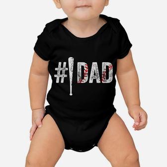 Mens 1 Dad T Shirt Number One Daddy Gift From Son Baseball Lover Baby Onesie | Crazezy
