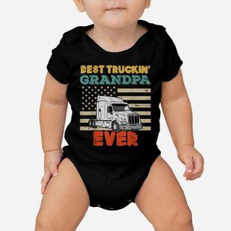 Mens American Flag Best Truckin Grandpa US Semi Truck Driver Gift Baby Onesie | Crazezy