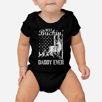 Mens Best Buckin' Daddy Ever American Flag Deer Mountain Hunting Baby Onesie | Crazezy