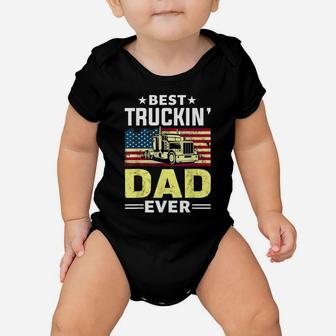 Mens Best Trucking Dad Ever Shirt Truck Driver Gifts USA Flag Baby Onesie | Crazezy
