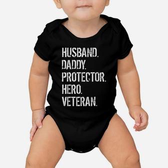 Mens Veteran Father Gift Shirt Husband Daddy Protector Hero Baby Onesie | Crazezy