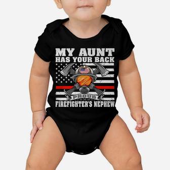 My Aunt Has Your Back Proud Firefighter Nephew Family Gift Baby Onesie | Crazezy