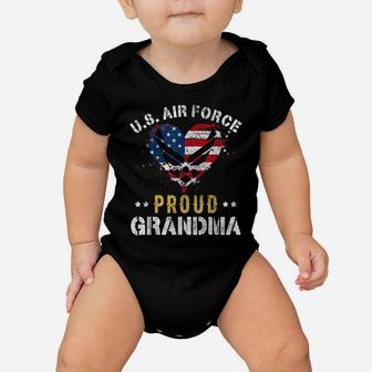 Proud Air Force Grandma American Flag Heart Veteran Baby Onesie | Crazezy