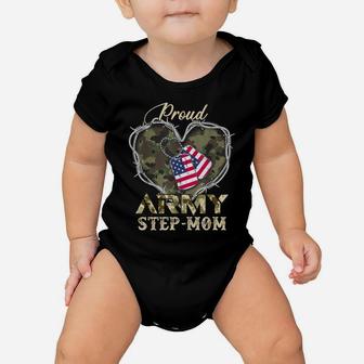 Proud Army Step-Mom With Heart American Flag For Veteran Baby Onesie | Crazezy