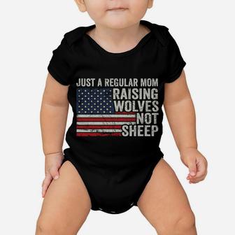 Regular Mom Raising Wolves Not Sheep - Mens Vintage Usa Flag Sweatshirt Baby Onesie | Crazezy UK