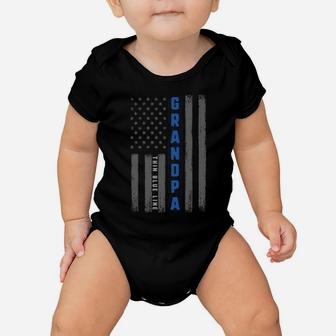 Thin Blue Line Grandpa American Flag Police Fathers Day Gift Sweatshirt Baby Onesie | Crazezy UK
