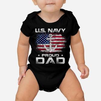 US Navy Proud Dad With American Flag Gift Veteran Day Baby Onesie | Crazezy