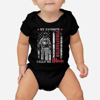 Womens My Favorite Firefighter Calls Me Mom Usa Flag Mother Baby Onesie | Crazezy