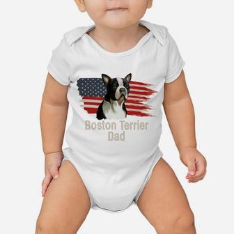 American Flag Boston Terrier Dad Sweatshirt Baby Onesie | Crazezy
