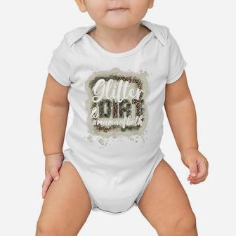 Glitter & Dirt Mama Of Both Army Mom Leopard Camo Bleached Baby Onesie | Crazezy