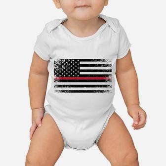 Proud Grandma Of A Firefighter Family Thin Red Line Flag Sweatshirt Baby Onesie | Crazezy