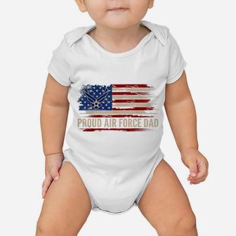 Vintage Proud Air Force Dad American Flag Veteran Gift Baby Onesie | Crazezy